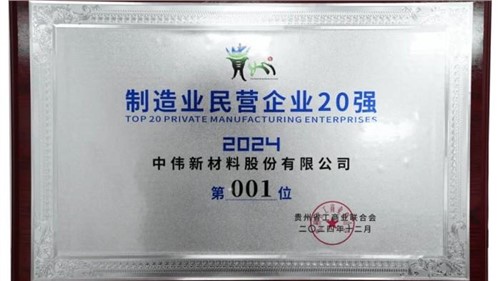 連續(xù)三年！中偉股份蟬聯(lián)“貴州制造業(yè)民營(yíng)企業(yè)20強(qiáng)”榜首